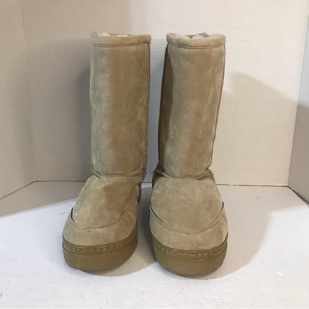 NWOT The Wool Works Suede Leather Sheepskin Lined Midcalf Tan Boots Sz 7 Women’s
